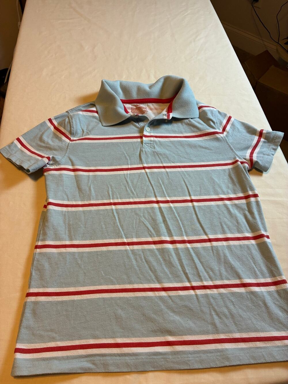 Cat & Jack Boys Polo Shirt Size L 10 12 Blue Red White Striped Short Sleeve